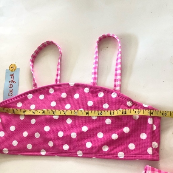 Cat & Jack Girls Pink Gingham Spots Polka Dots Bandeau Bikini Set Sz XXL (16-18) - Picture 6 of 14